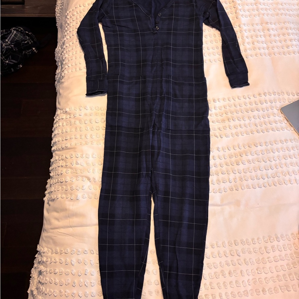 Smash + Tess Navy Plaid Kids Footed One-Piece